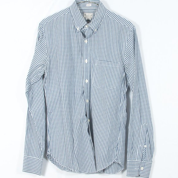 J. Crew Men's Casual Shirt S Blue White Gingham Cotton - Picture 2 of 6